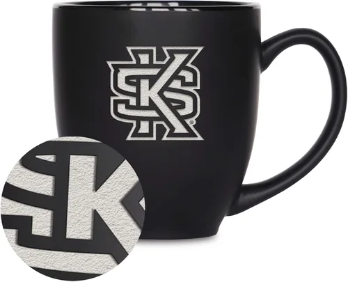 Miniatura 460 de Rico Industries - Taza de cerámica mate negra con grabado láser estándar de 15oz para NCAA (escuelas T & U) - Para bebidas calientes o frías