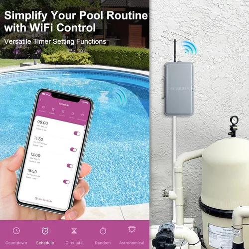 Miniatura 3 de Suraielec Temporizador de piscina, temporizador inteligente WiFi para bomba de piscina, 120, 240, 277 VAC, 40 amperios, carcasa de metal resistente
