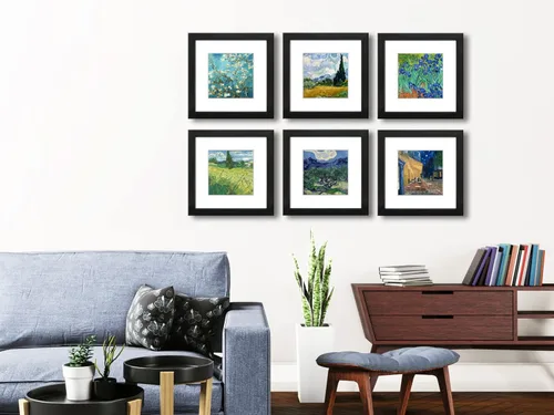 Miniatura 2 de Juego de 6 marcos de fotos de 8 x 8 con vidrio real para imágenes de 5 x 5 con estera o 8 x 8 sin estera, marcos de fotos para exhibición en pared
