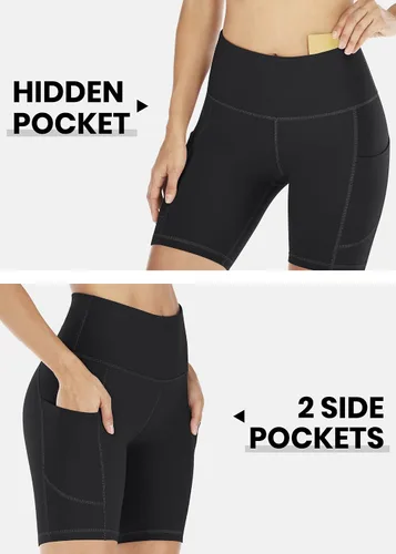 Miniatura 3 de IUGA Pantalones cortos de entrenamiento para mujer con bolsillos de cintura alta, pantalones deportivos cortos para mujer, pantalones cortos de yoga