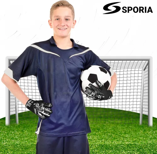 Miniatura 7 de SPORIA Guantes de portero para jóvenes con doble protección para la muñeca, guantes de fútbol para niños, material de látex antideslizante, guantes