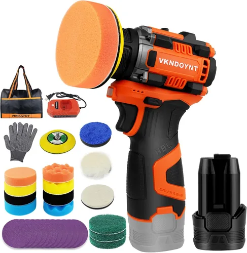 Miniatura 8 de Pulidora inalámbrica sin escobillas, mini pulidora de búfer de 2 velocidades variables (0-500/0-3000 RPM), 2 baterías de 3.0Ah, almohadillas de 2 x