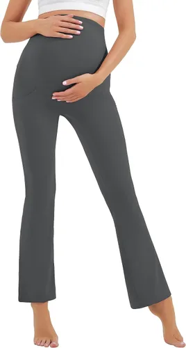Miniatura 4 de HEGALY Leggings acampanados de maternidad para mujer sobre el vientre, pantalones casuales de yoga para embarazo, con bolsillos, suaves como