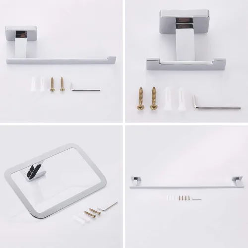 Miniatura 7 de Juego de accesorios de baño de 4 piezas, juego de toalleros de acero inoxidable cromado montado en la pared, incluye toallero de 18 pulgadas, anillo