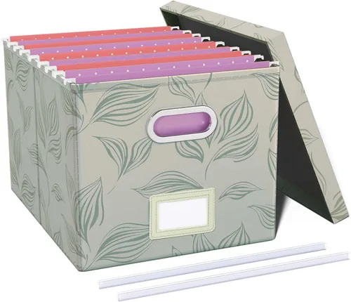 Miniatura 36 de Organizador de archivos en paquete de 2, caja archivadora portátil con tapa, compatible con carpetas tamaño carta/legal, organizador de documentos