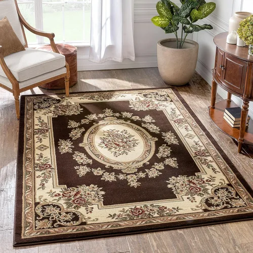 Miniatura 20 de Alfombra de pastoral con medallón de tejido suave y grueso, estilo europeo, con diseño floral y tradicional, fácil de limpiar, moderna, clásica