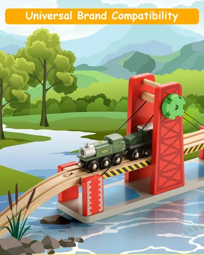 Miniatura 5 de SainSmart Jr. Juego de accesorios de tren de madera, juego de puente elevador, compatible con Brio, Thomas, Melissa y Doug