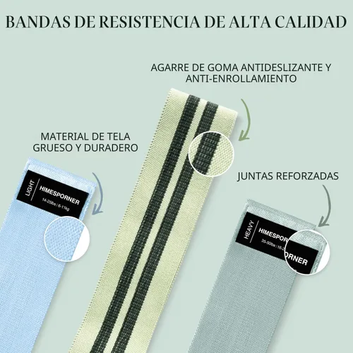 Miniatura 3 de HIMESPORNER Bandas anchas de resistencia de tela para entrenamiento, bandas antideslizantes de ejercicio para glúteos de 3 niveles para mujeres
