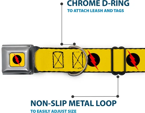 Miniatura 5 de Buckle-Down Collar de perro con hebilla de cinturón de seguridad, logotipo de flash reverso, amarillo dorado, negro/rojo, 1 pulgada de ancho, se