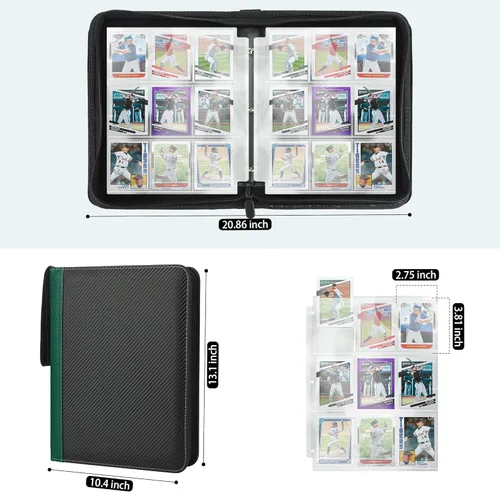 Miniatura 2 de Carpeta de 9 bolsillos para tarjetas coleccionables con mangas, organizador de tarjetas, 900 bolsillos de doble cara, carpeta de colección de Verde