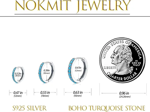 Miniatura 2 de NOKMIT 3 pares de mini aretes de aro turquesa para cartílago para mujer, 8100.472 in (turquesacirconia cúbica)