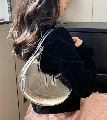 Miniatura 3 de Bolso Hobo para mujer, bolso de plata Y2k, brillante de noche, embrague brillante, para axilas, bolso de hombro de piel sintética
