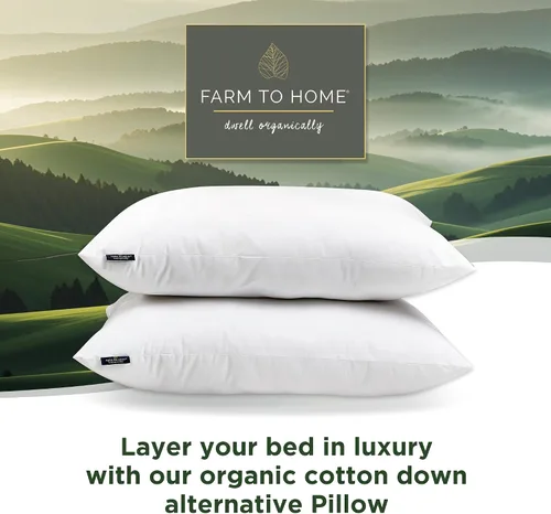 Miniatura 2 de Farm to Home Juego de 2 almohadas 100% algodón orgánico de plumón alternativo, tamaño King, colección de hotel de lujo, tamaño mediano, suave
