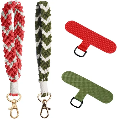 Miniatura 12 de VIOKKO Correa de muñeca de macramé bohemio para teléfono, cordón para teléfono celular con lengüeta de sujeción, pulsera con soporte para correa