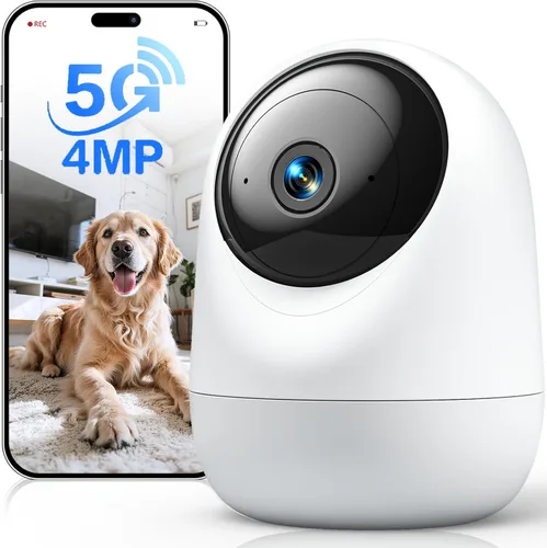 Cámara de seguridad interior de 4MP 360° Pan Tilt 5G/2.4G WiFi 6, cámara enchufable para mascotas con altavoz para monitor de bebé de perro/gato con