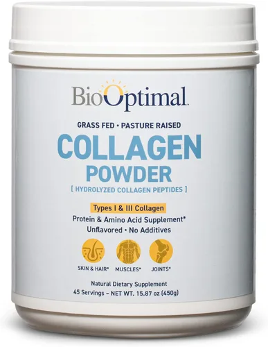 Polvo de Péptidos de Colágeno BioOptimal - Suplemento de Proteína Hidrolizada Alimentado con Pasto para Piel, Cabello y Uñas - Suplemento Diario sin