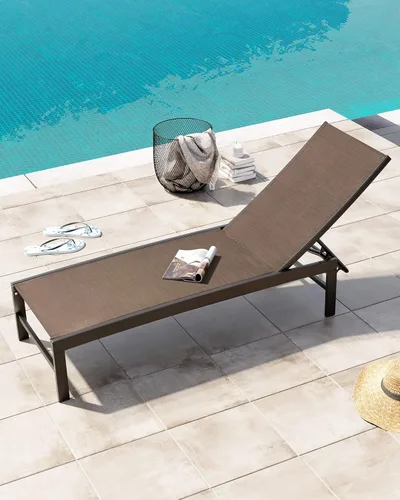 Miniatura 10 de Crestlive Products Sillas de salón al aire libre, tumbonas de aluminio para piscina, reclinables ajustables de cinco posiciones, para todo
