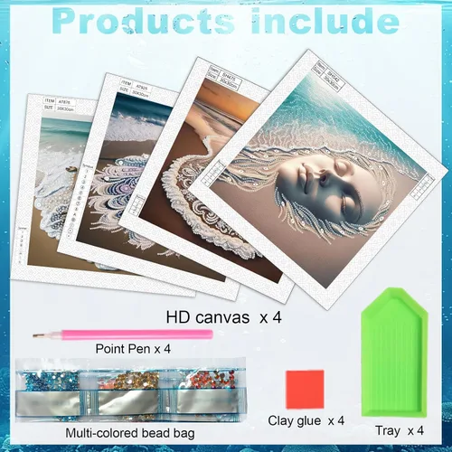 Miniatura 3 de antor Kits de arte de diamantes de playa de 4 piezas para adultos, kits de pintura de diamantes de imitación de forma especial, manualidades