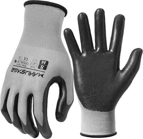 Miniatura 31 de MANUSAGE Guantes de trabajo de nitrilo, ajuste elástico cómodo 3D, agarre potente, pantalla táctil, revestimiento de espuma duradera, flexibles