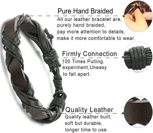 Miniatura 4 de Lolias 24 unidades Pulseras de cuero tejido para hombres y mujeres, pulseras ajustables de cuero, sin metal, L-SDL-24PSL-SMS
