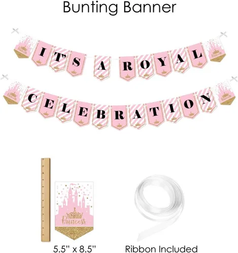Miniatura 3 de Big Dot of Happiness Corona de princesita – Suministros para baby shower o fiesta de cumpleaños de princesa rosa y dorada – Kit de decoración