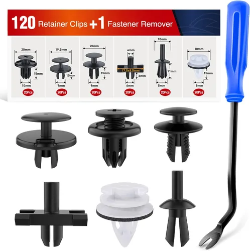 Nilight 120 piezas de clips de retención de automóvil, 0.197 in, 0.236 in, 0.276 in, 0.354 in, 0.394 in, tornillos de expansión de repuesto, clips