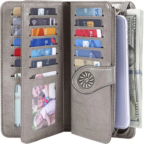 Miniatura 2 de Travelambo Cartera de mujer con bloqueo RFID para tarjetas de crédito, cartera de cuero de gran capacidad