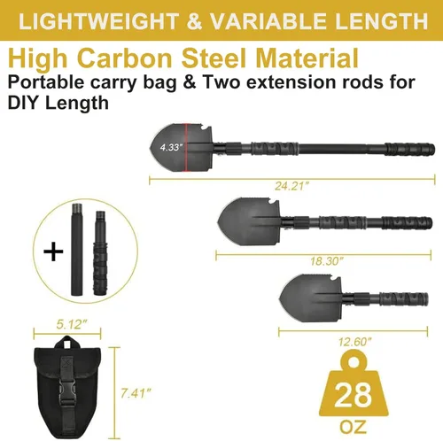 Miniatura 2 de Pala de campamento, (24.21 pulgadas) Survival Off Road E Tool Pala plegable con pico, bolsa portátil, acero de alto carbono, para excavar