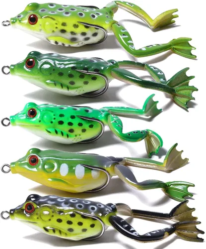 Señuelo de rana, señuelos de pesca de topwater, señuelos de rana para pesca de lubina, cebos suaves de rana de agua superior con señuelos de pesca