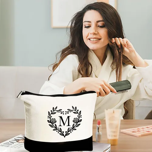 Miniatura 11 de YOOLIFE Regalos para mujeres – Bolsa de playa con monograma inicial con bolsa de maquillaje, día de la madre, regalos de cumpleaños para mujeres