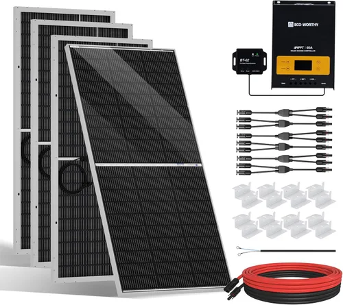 Miniatura 9 de ECO-WORTHY Kit de panel solar premium de 400 vatios y 12 voltios: 4 piezas de panel solar de 100 W + controlador de carga MPPT de 40 A + módulo