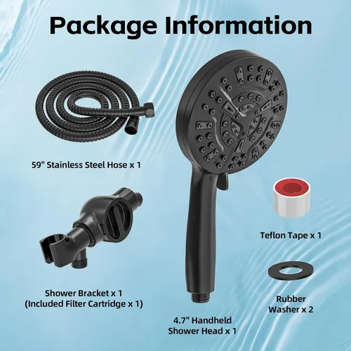 Miniatura 7 de High Pressure Filtered Shower Head with Handheld, 9 Spray Modes 4.7" Shower Head, 59" long hose, 10 Layers Filter for Hard Water, Remove Chlorine