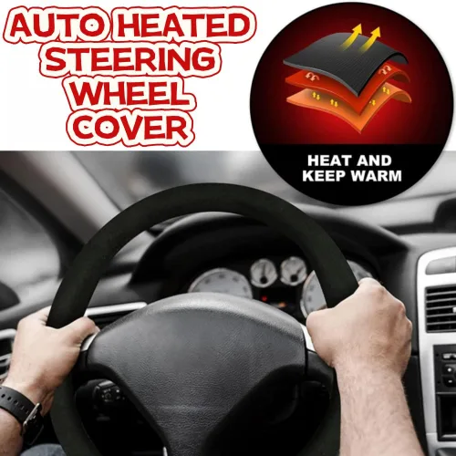 Miniatura 4 de Funda térmica universal para volante de 12 V, calentador de volante de 14.5 a 15.5 pulgadas, cubierta protectora para volante de automóvil