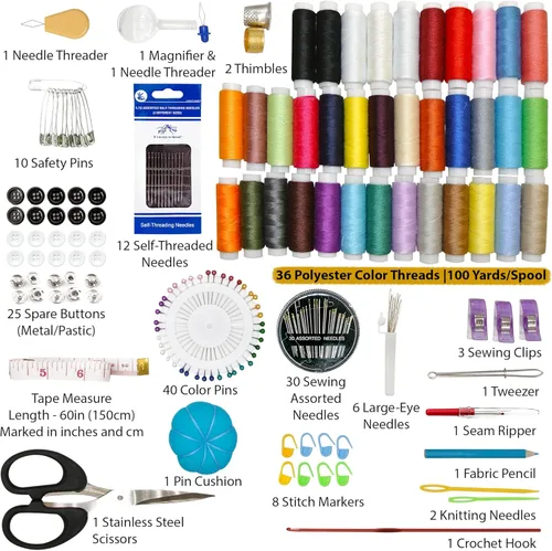 Miniatura 5 de Kit de costura para adultos con suministros y accesorios de costura, kit de costura a mano básico para pequeñas reparaciones, kit de costura