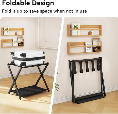 Miniatura 5 de IBUYKE TLR002B - Portaequipajes para todos los tamaños de maleta, soporte plegable para maleta con estante de almacenamiento de tela, fácil