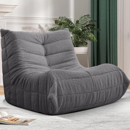 Miniatura 73 de Puf para adultos, silla puf grande, sillón con relleno de espuma viscoelástica para el hogar, apartamento o sala de juegos, gris afelpado Felpa gris