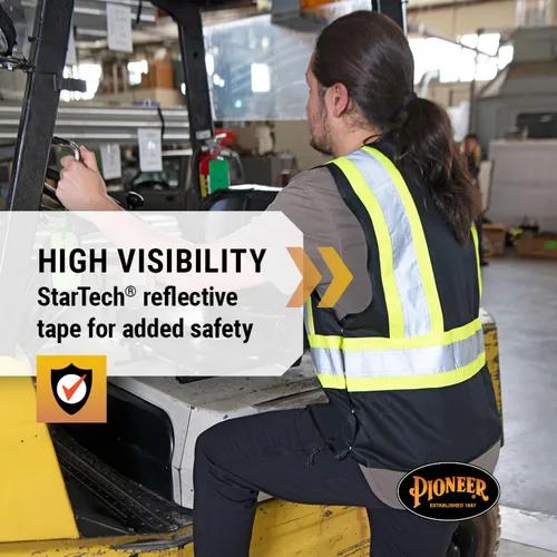 Miniatura 3 de Pioneer Chaleco de seguridad para hombre – Hi Vis reflectante neón sólido, 8 bolsillos, cremallera, ajustable para construcción, tráfico, trabajo