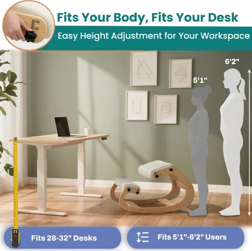 Miniatura 5 de NYPOT Silla ergonómica de rodillas con asientos ajustables - Silla de rodillas para corrección de postura y taburete oscilante para escritorio