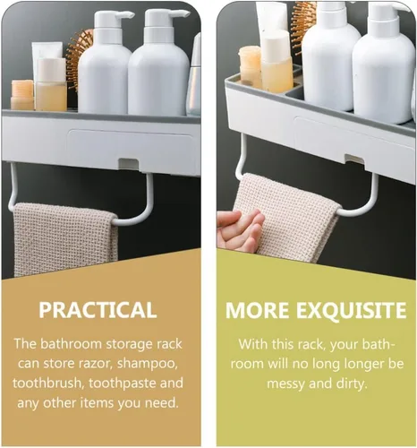 Miniatura 2 de Estante de esquina para ducha, baño, estantes flotantes, soporte para toallas de baño, estantes ajustables, riel para colgar en la pared