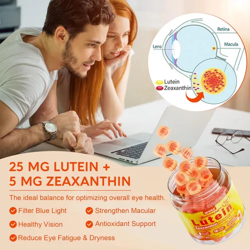 Miniatura 4 de Suplementos de luteína y zeaxantina sin azúcar (25 mg) Vitaminas A, C, E, arándano, astaxantina, aceite de coco para una mejor absorción, salud