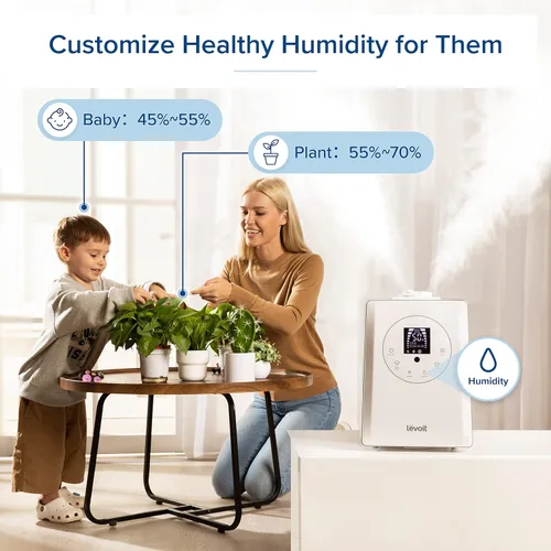 Miniatura 38 de LEVOIT Humidificadores evaporativos para dormitorio de bebé, filtros dobles de aire y agua, sensor separado, sin luz azul para luz nocturna de Blanco