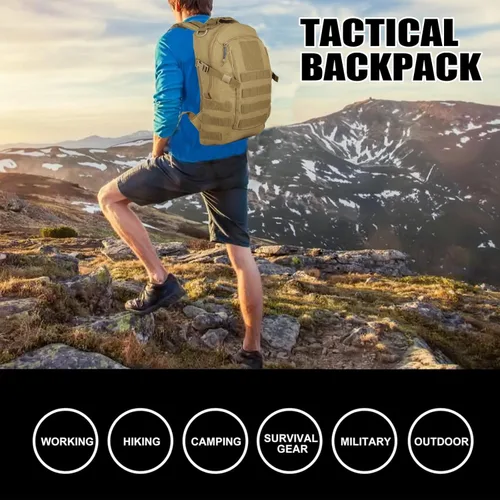 Miniatura 8 de Mochila táctica pequeña militar de 12 litros, mochila Molle, mochila militar para exteriores, senderismo, campamento, viajes (bronceado)
