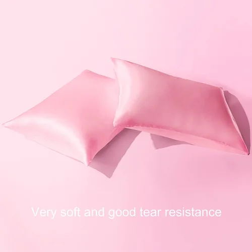 Miniatura 2 de BEDSUM Paquete de 2 fundas de almohada de satén de seda para niños pequeños, fundas de almohada sedosas de lujo con cierre de sobre para bebés, Rosa