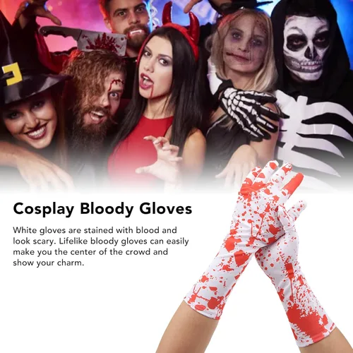 Miniatura 4 de Semme Guantes sangrientos de Halloween, 1 par de guantes horribles con efecto salpicado, accesorio de disfraz de cosplay para asesino