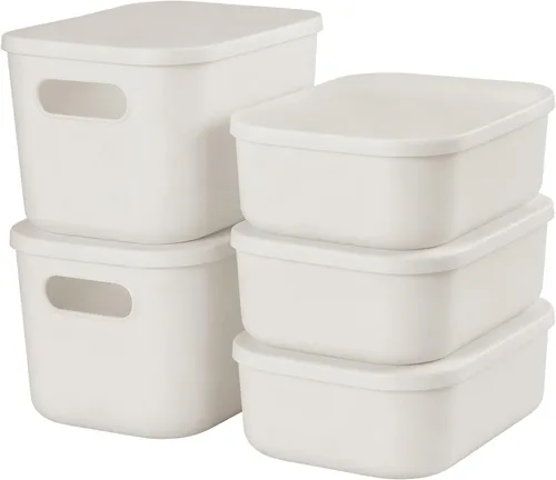 Miniatura 13 de ANMINY 12 contenedores de plástico con tapas, grandes cajas de almacenamiento blancas para organización, cestas de almacenamiento de plástico