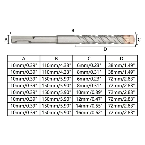 Miniatura 3 de Brocas de martillo SDS Plus, brocas de martillo rotativo con punta de carburo cruzado, herramienta de abridor de pared de agujero de mampostería