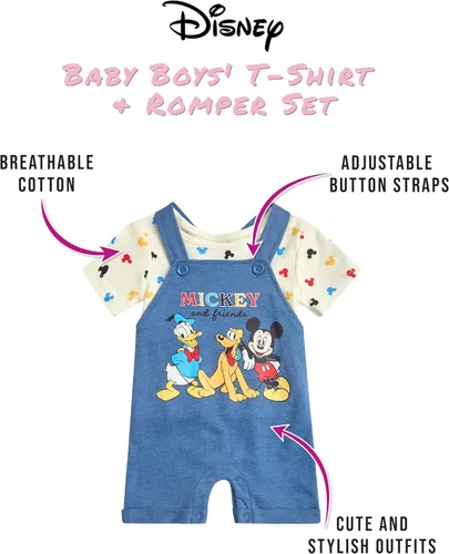 Miniatura 13 de Disney Conjunto de pantalones cortos para bebé, 2 piezas de Spiderman Mickey Mouse Cars Winnie the Pooh, conjunto corto de camisa corta (0-3M-24M)
