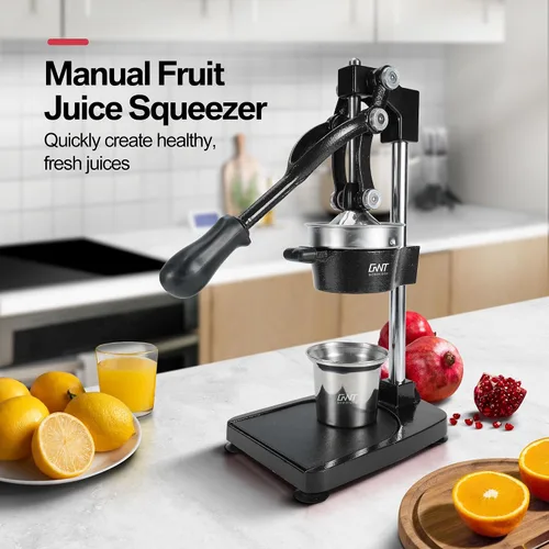 Miniatura 2 de Exprimidor manual de 45,7 cm de altura, comercial, de hierro fundido resistente, para exprimir naranjas, cítricos, limones, limas, pomelo y Negro