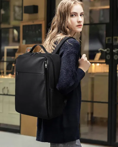 Miniatura 2 de MASINTOR Mochila Bolso de Cuero PU de 15.6 pulgadas para Portátil para Mujeres, Mochila Casual Grande para Universidad, Bolsa de Viaje, Negro