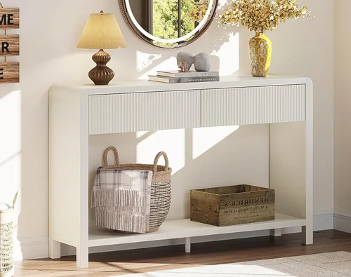 Miniatura 2 de FATORRI Mesa consola de entrada con 2 cajones, moderna mesa de sofá para sala de estar, mesas de sofá detrás del sofá y mesas de pasillo
